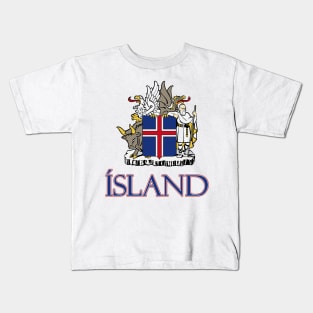 Iceland (in Icelandic) - National Coat of Arms Design Kids T-Shirt